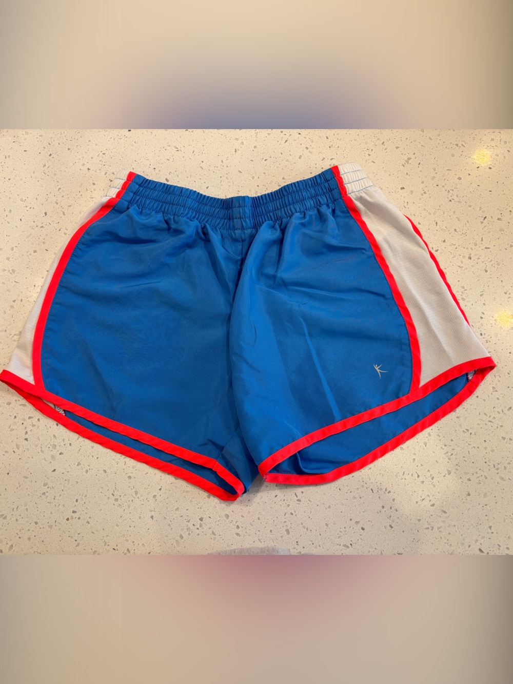 Blue Athletic Running Shorts with Bright Coral Trim